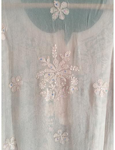 Chhangamal Hand Embroidered Light Beige Colour Pure Georgette Chikankari  Kurti