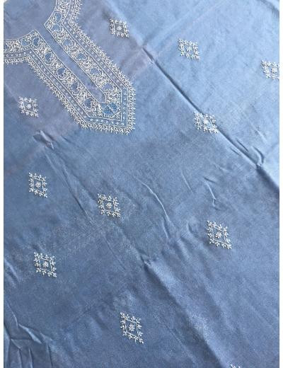 Chhangamal Hand Embroidered Light Blue Colour Chanderi Silk  Chikankari Unstitched Men’s 	kurta Piece