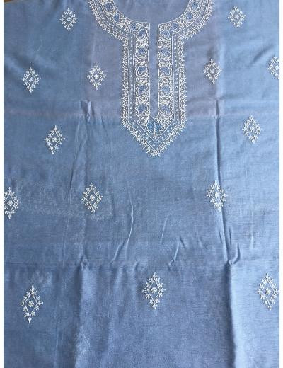 Chhangamal Hand Embroidered Light Blue Colour Chanderi Silk  Chikankari Unstitched Men’s 	kurta Piece
