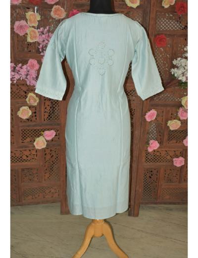 Chhangamal Hand Embroidered Light Blue Colour Chanderi Silk Kurti