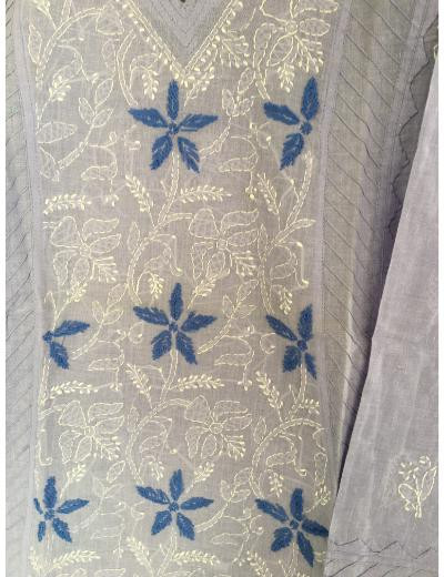 Chhangamal Hand Embroidered Light Blue Colour Cotton Chikankari Kurti