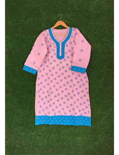 Chhangamal Hand Embroidered Light Blue Colour Cotton Chikankari Kurti