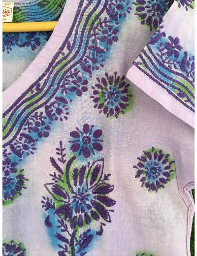 Chhangamal Hand Embroidered Light Blue Colour Cotton Chikankari Kurti