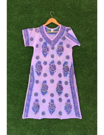 Chhangamal Hand Embroidered Light Blue Colour Cotton Chikankari Kurti