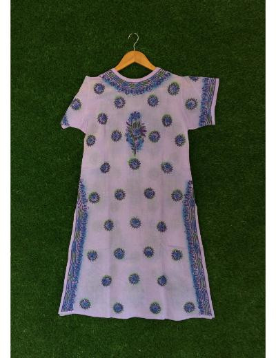 Chhangamal Hand Embroidered Light Blue Colour Cotton Chikankari Kurti