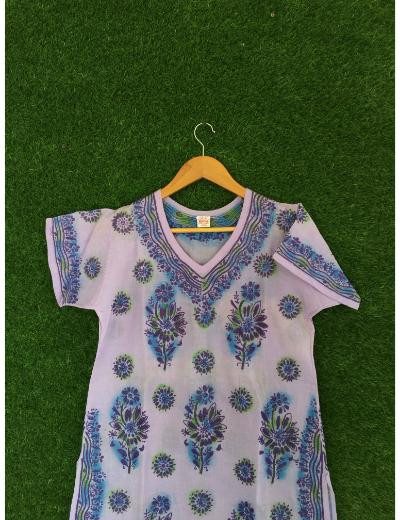 Chhangamal Hand Embroidered Light Blue Colour Cotton Chikankari Kurti
