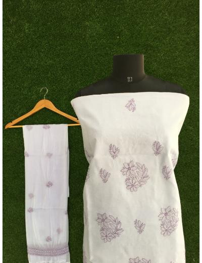 Chhangamal Hand Embroidered Light Blue Colour Cotton Chikankari Suit Piece