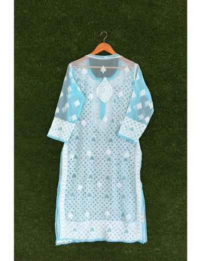 Chhangamal Hand Embroidered Light Blue Colour Georgette Chikankari Kurti Piece