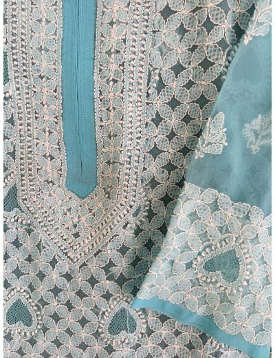 Chhangamal Hand Embroidered Light Blue Colour Georgette Chikankari Kurti Piece