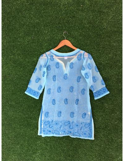 Chhangamal Hand Embroidered Light Blue Colour Georgette Chikankari Top