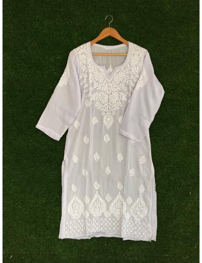 Chhangamal Hand Embroidered Light Blue Colour Modal Chikankari Kurti