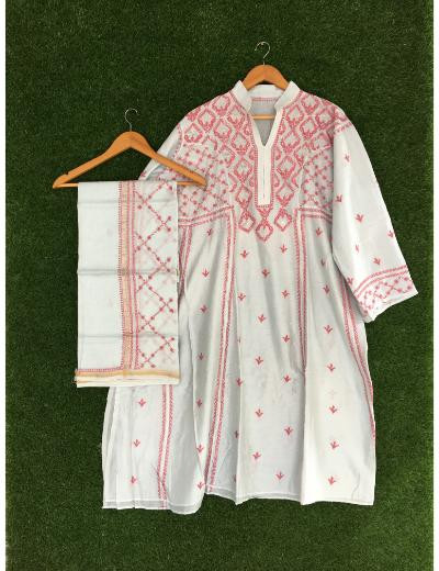 Chhangamal Hand Embroidered Light Blue Colour Mul Chanderi Chikankari Kurta Dupatta Piece