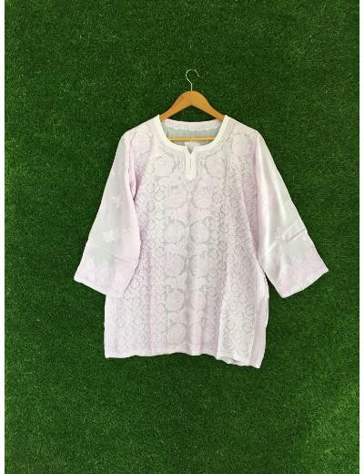 Chhangamal Hand Embroidered Light Blue Colour Muslin Chikankari Top