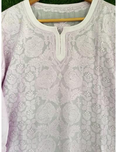 Chhangamal Hand Embroidered Light Blue Colour Muslin Chikankari Top