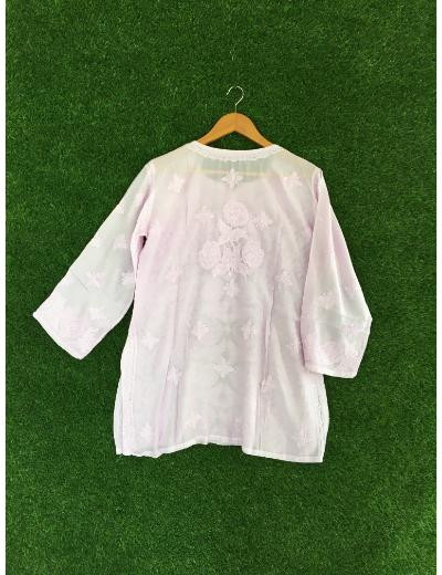 Chhangamal Hand Embroidered Light Blue Colour Muslin Chikankari Top