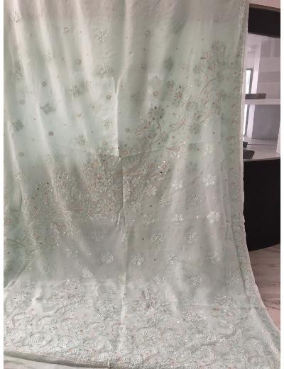Chhangamal Hand Embroidered Light Blue Colour Pure Georgette  Chikankari Saree Piece