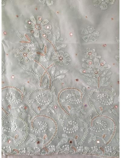 Chhangamal Hand Embroidered Light Blue Colour Pure Georgette  Chikankari Saree Piece