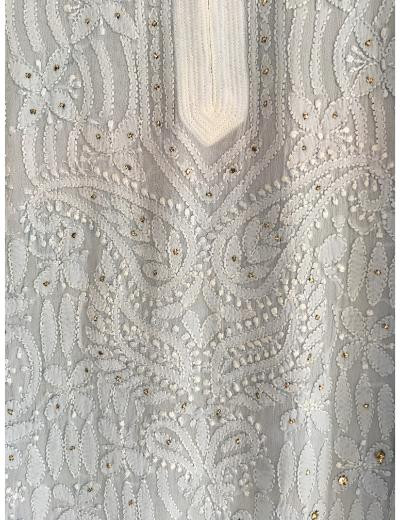 Chhangamal Hand Embroidered Light Blue Colour Pure Georgette Chikankari  Kurti