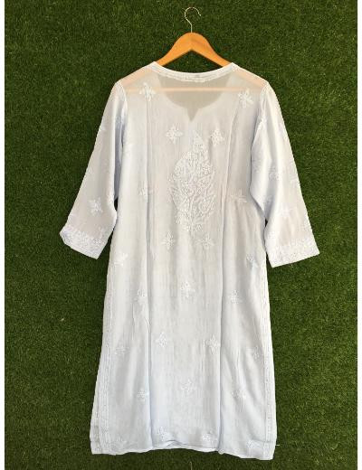 Chhangamal Hand Embroidered Light Blue Colour Pure Georgette Chikankari  Kurti