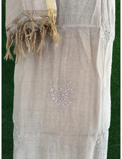 Chhangamal Hand Embroidered Light Brown Colour Mul Chanderi Chikankari Suit Piece