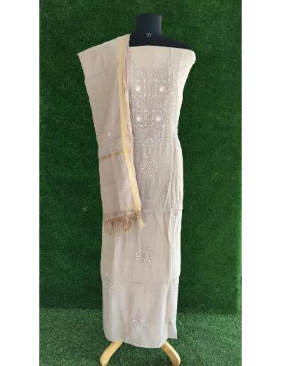 Chhangamal Hand Embroidered Light Brown Colour Mul Chanderi Chikankari Suit Piece