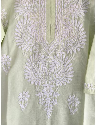 Chhangamal Hand Embroidered Light Green Colour Cotton Chikankari Kurti