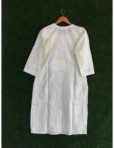 Chhangamal Hand Embroidered Light Green Colour Cotton Chikankari Kurti