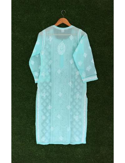 Chhangamal Hand Embroidered Light Green Colour Cotton Chikankari Kurti