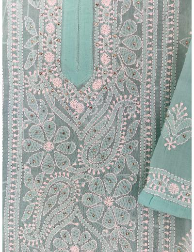 Chhangamal Hand Embroidered Light Green Colour Cotton Chikankari Kurti