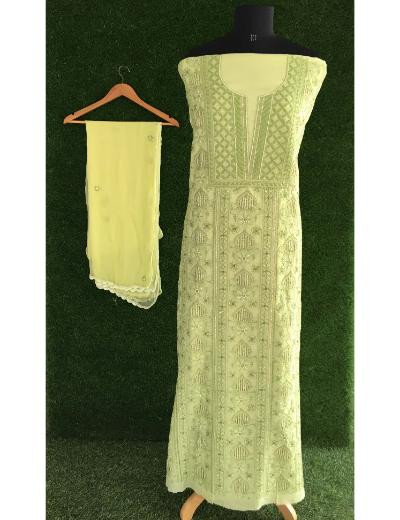 Chhangamal Hand Embroidered Light Green Colour Cotton Chikankari Suit Piece