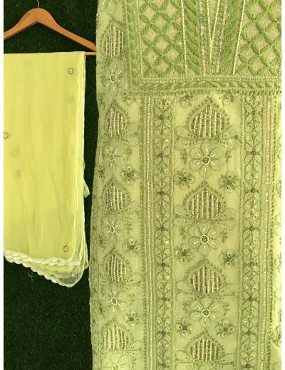 Chhangamal Hand Embroidered Light Green Colour Cotton Chikankari Suit Piece