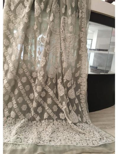 Chhangamal Hand Embroidered Light Green Colour Georgette Chikankari Saree