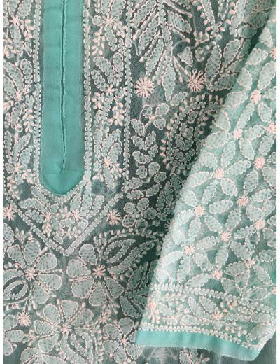 Chhangamal Hand Embroidered Light Grey  Colour Georgette Chikankari Kurti Piece