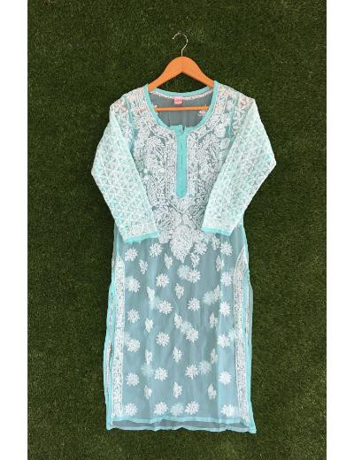 Chhangamal Hand Embroidered Light Grey  Colour Georgette Chikankari Kurti Piece