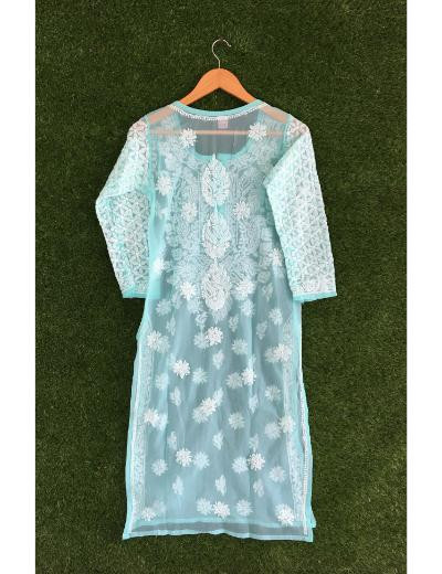 Chhangamal Hand Embroidered Light Grey  Colour Georgette Chikankari Kurti Piece