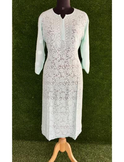 Chhangamal Hand Embroidered Light Grey  Colour Pure Georgette Chikankari  Kurti