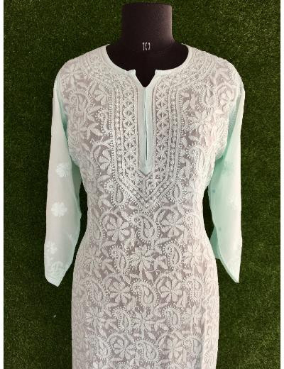 Chhangamal Hand Embroidered Light Grey  Colour Pure Georgette Chikankari  Kurti