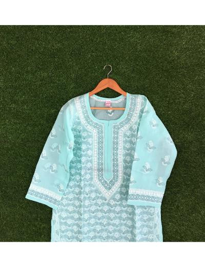 Chhangamal Hand Embroidered Light Grey Colour Cotton Chikankari Kurti Piece