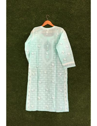 Chhangamal Hand Embroidered Light Grey Colour Cotton Chikankari Kurti Piece