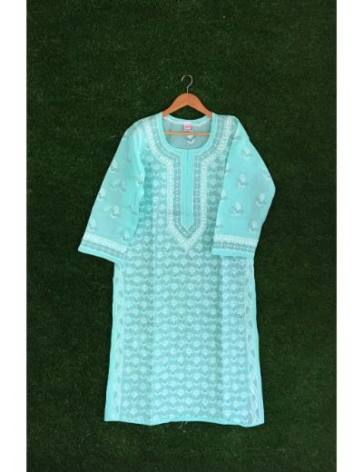 Chhangamal Hand Embroidered Light Grey Colour Cotton Chikankari Kurti Piece