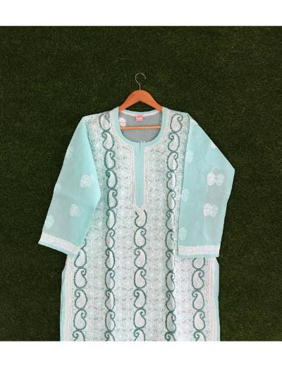 Chhangamal Hand Embroidered Light Grey Colour Cotton Chikankari Kurti Piece
