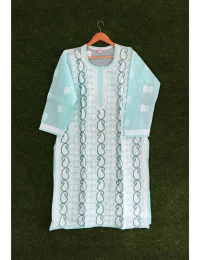 Chhangamal Hand Embroidered Light Grey Colour Cotton Chikankari Kurti Piece