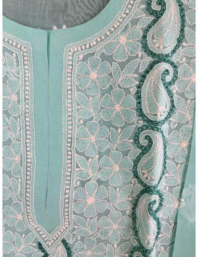 Chhangamal Hand Embroidered Light Grey Colour Cotton Chikankari Kurti Piece