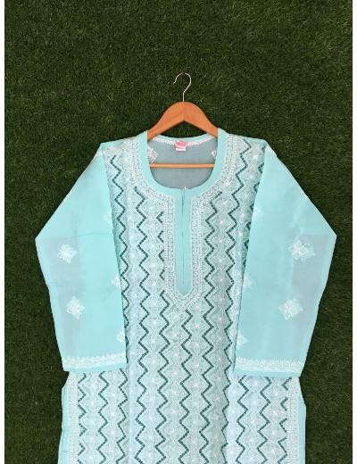 Chhangamal Hand Embroidered Light Grey Colour Cotton Chikankari Kurti Piece