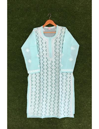Chhangamal Hand Embroidered Light Grey Colour Cotton Chikankari Kurti Piece