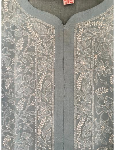 Chhangamal Hand Embroidered Light Grey Colour Cotton Chikankari Top