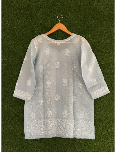 Chhangamal Hand Embroidered Light Grey Colour Cotton Chikankari Top