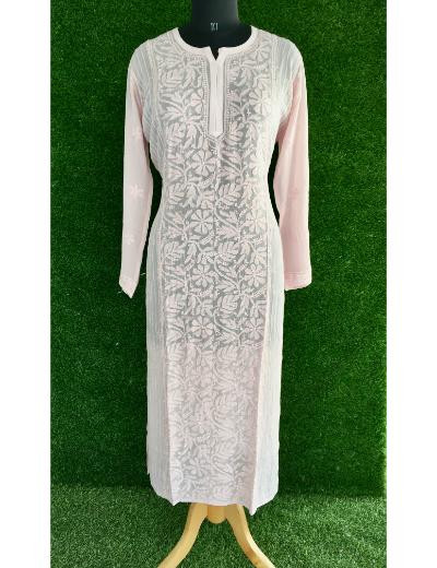 Chhangamal Hand Embroidered Light Onion  Colour Pure Georgette Chikankari  Kurti
