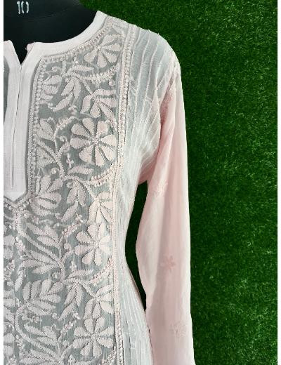 Chhangamal Hand Embroidered Light Onion  Colour Pure Georgette Chikankari  Kurti