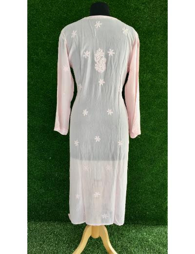 Chhangamal Hand Embroidered Light Onion  Colour Pure Georgette Chikankari  Kurti